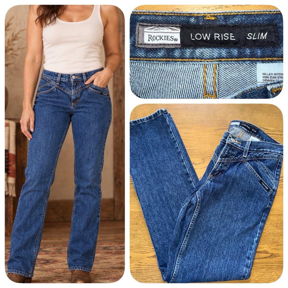 Rockies Bootcut Jeans Y2K Bareback Yoke 7L Low Rise Slim Western 33” Inseam EUC